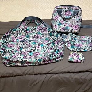 Vera Bradley Floral Quilted Travel Bag Set in Teal, Lavender & Gray